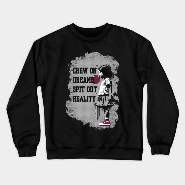 Little girl with pink bubble gum Crewneck Sweatshirt by BAJAJU